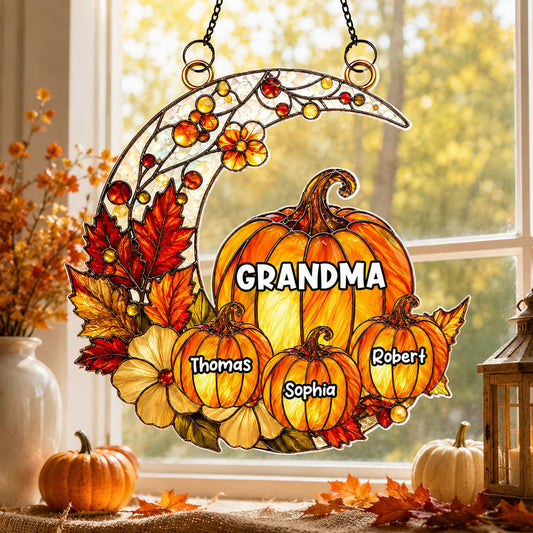 Fall Season Grandma Pumpkin Patch - Personalized Acrylic Window Hanging - Fall Season Decoration For Grandma