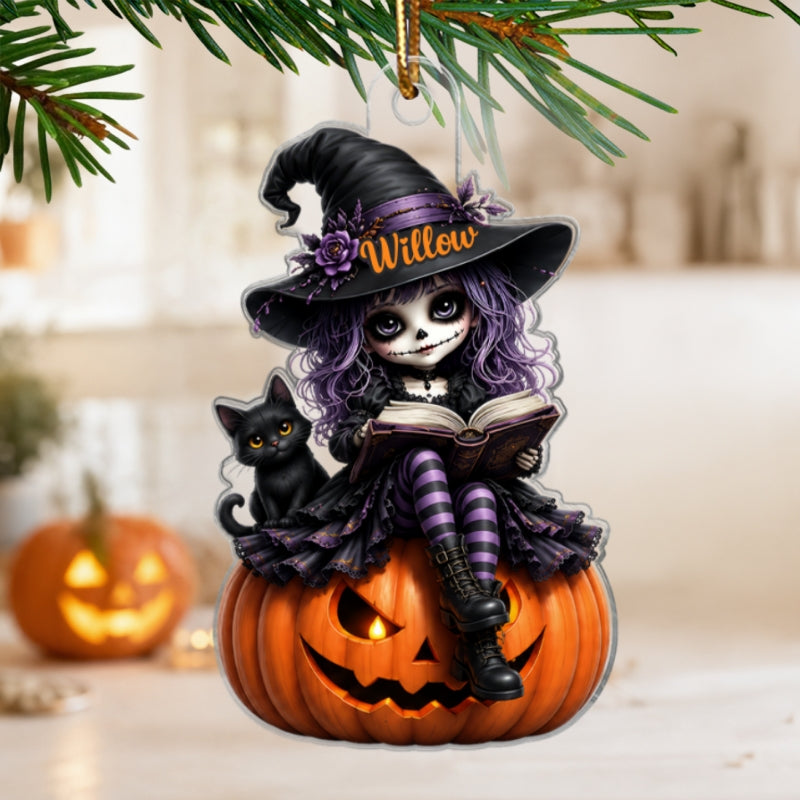 Little Witch 2D Flat - Personalized Acrylic Ornament - Halloween Gift For Daughter, Granddaughter