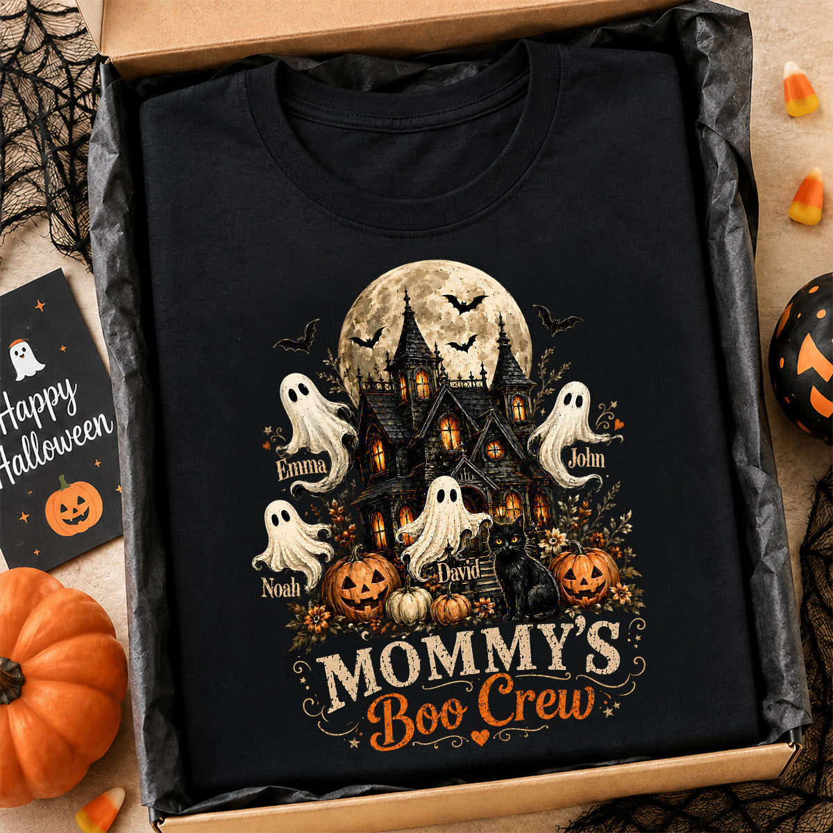 Mommy's Boo Crew Halloween Haunted House - Personalized Shirt - Gift for Mom, Wife