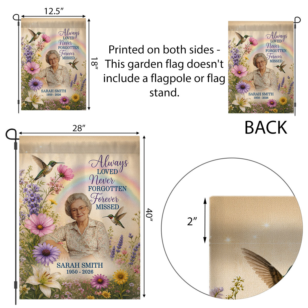 Always Loved Hummingbird Memorial - Personalized Garden Flag - Memorial Sympathy Gift Remembrance Keepsake Photo Inserted