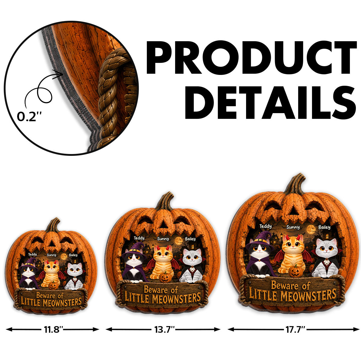 Spooky Halloween Pumpkin Cats - Personalized Wood Sign - Halloween Decor For Cat Lovers