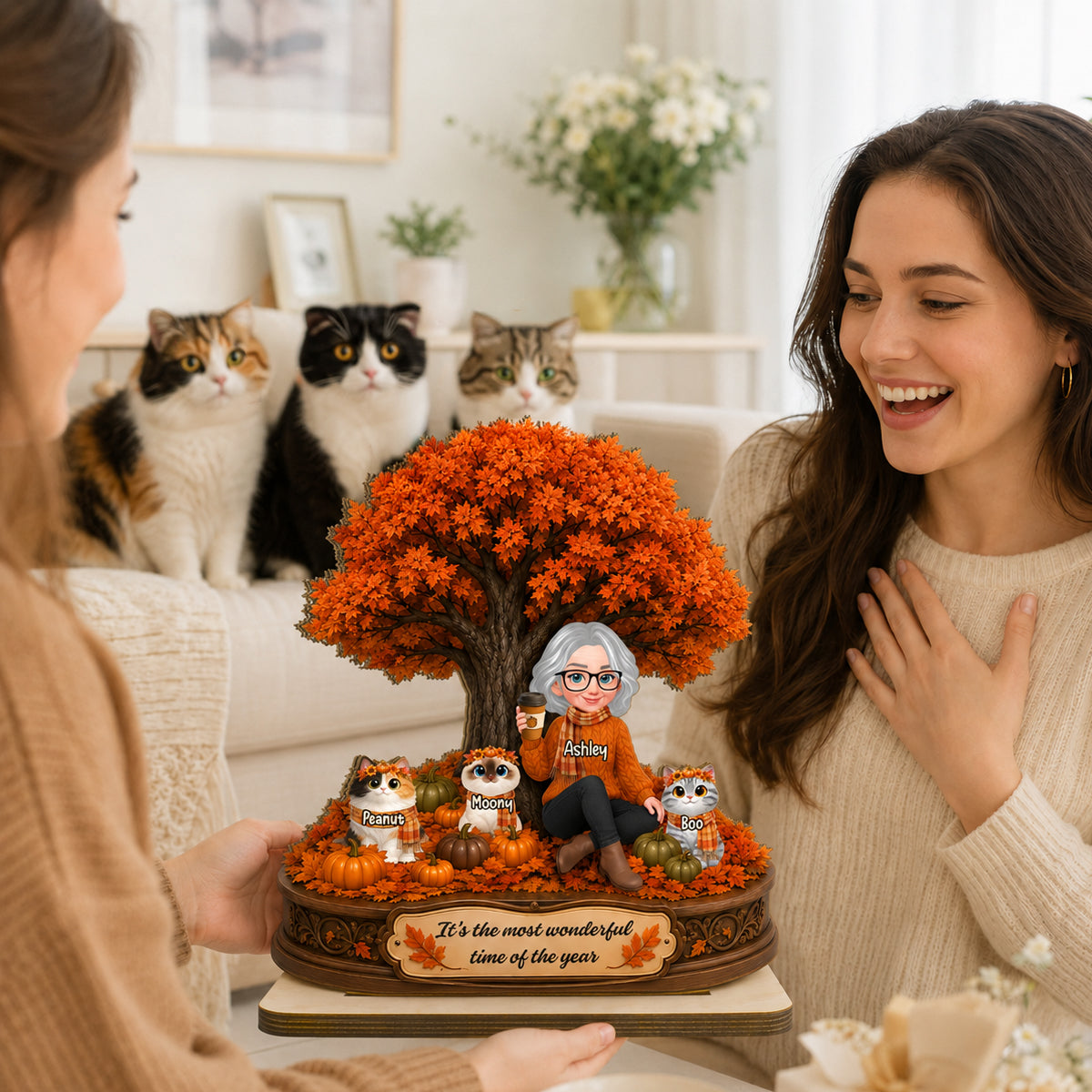 It's The Most Wonderful Time Of The Year Cats - Personalized 2-Layered Wooden Plaque - Fall Season Decor Gift, Gift For Cat Lovers