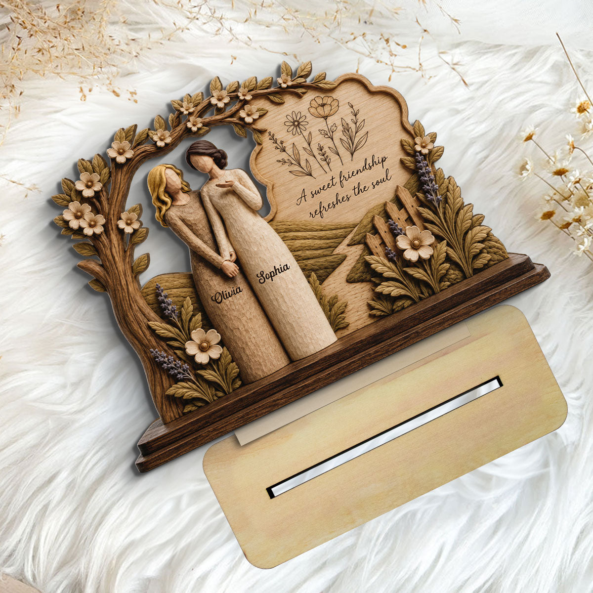 A Sweet Friendship Refreshes The Soul 2D Flat - Personalized 2-Layered Wooden Plaque - Friendship Keepsake For Besties, Coworkers