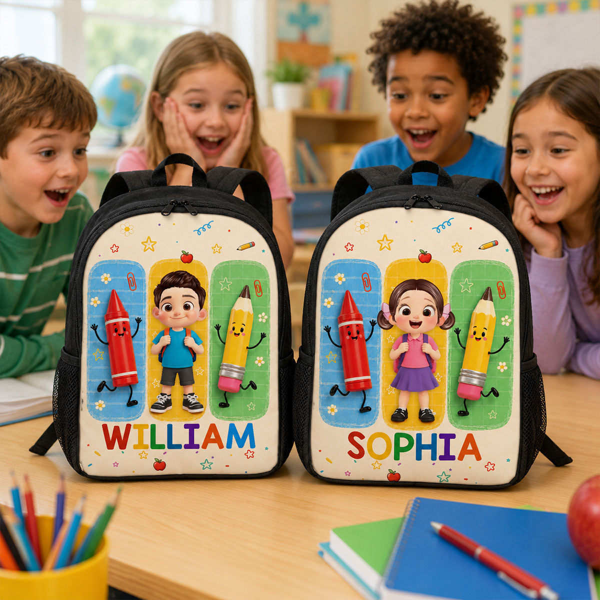 Boys Girls With School Things - Personalized Backpack - Back To School Gift
