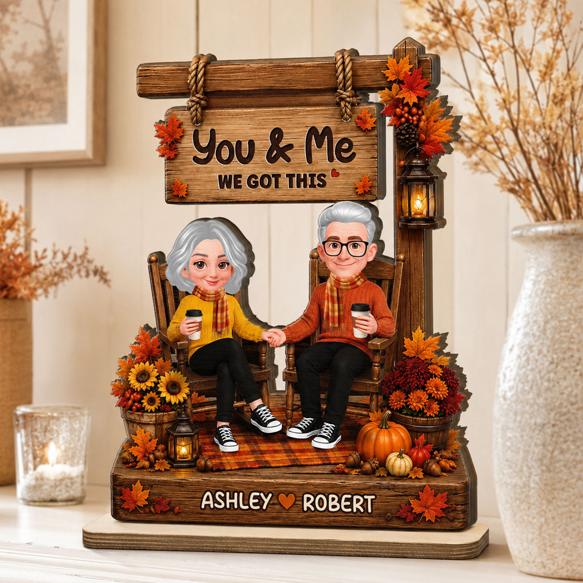Fall Season Couple You & Me We Got This - Personalized 2-Layered Wooden Plaque - Fall Decor For Couple