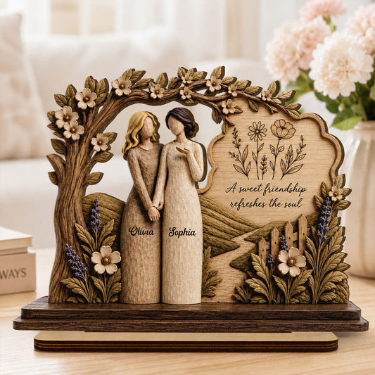 A Sweet Friendship Refreshes The Soul 2D Flat - Personalized 2-Layered Wooden Plaque - Friendship Keepsake For Besties, Coworkers