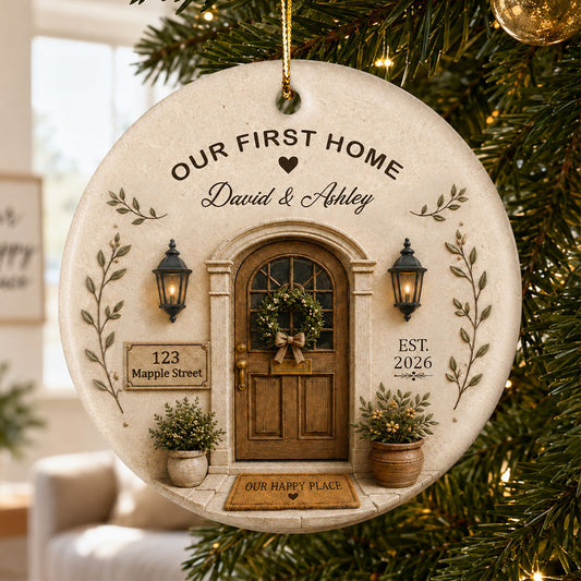 Our First Home 2D Flat - Personalized Ceramic Ornament - Christmas Gift, New Home Ornament
