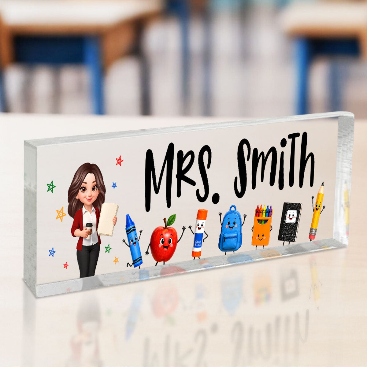 Funny Teacher Life Happy School Suppliers Friends - Personalized Acrylic Desk Name Plate - Back To School Gift For Teacher