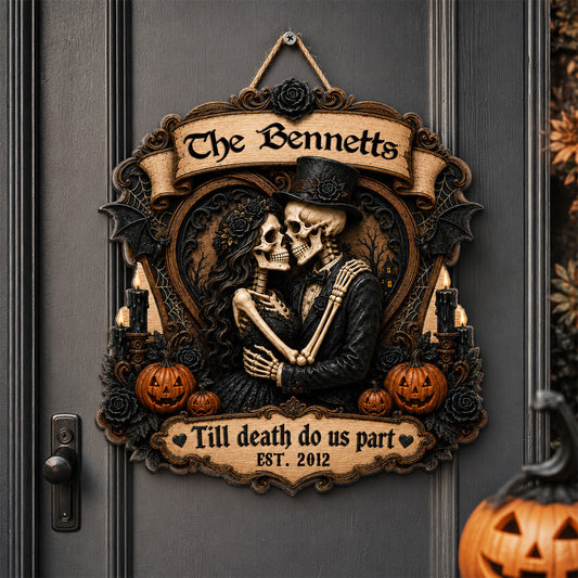 Our Love Is Eternal Skeleton Couple 2D Flat - Personalized Wood Sign - Halloween Decor For Couple