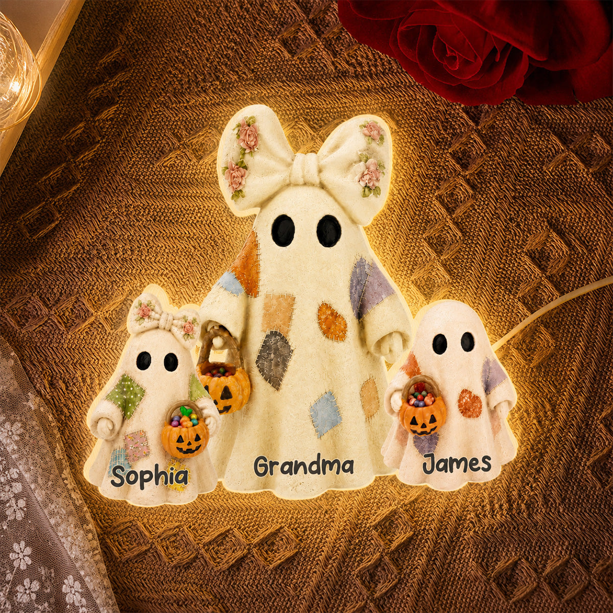 Grandma's Boo Crew Patchwork Style Ghosts 2D Flat - Personalized Light Box - Halloween Decor For Grandma