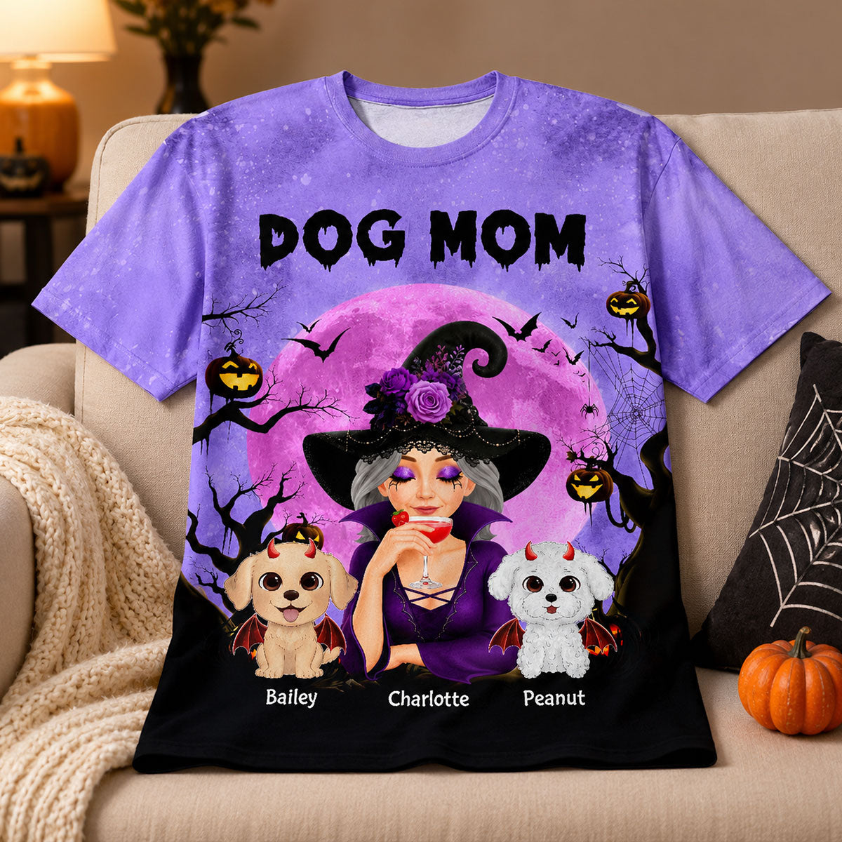 Halloween Theme Spooky Dog Mom Witch - Personalized Shirt - Halloween Gift For Dog Lovers