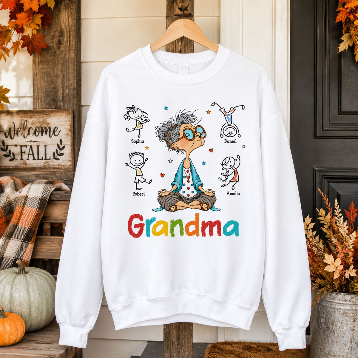 Funny Meditating Grandma Stick Grandkids - Personalized Shirt - Gift For Grandmas