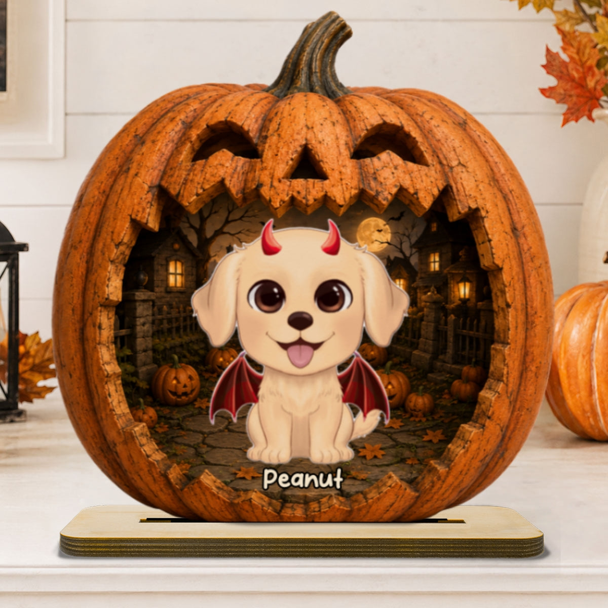 Spooky Halloween Pumpkin Dogs - Personalized 2-Layered Wooden Plaque - Halloween Decor For Dog Lovers