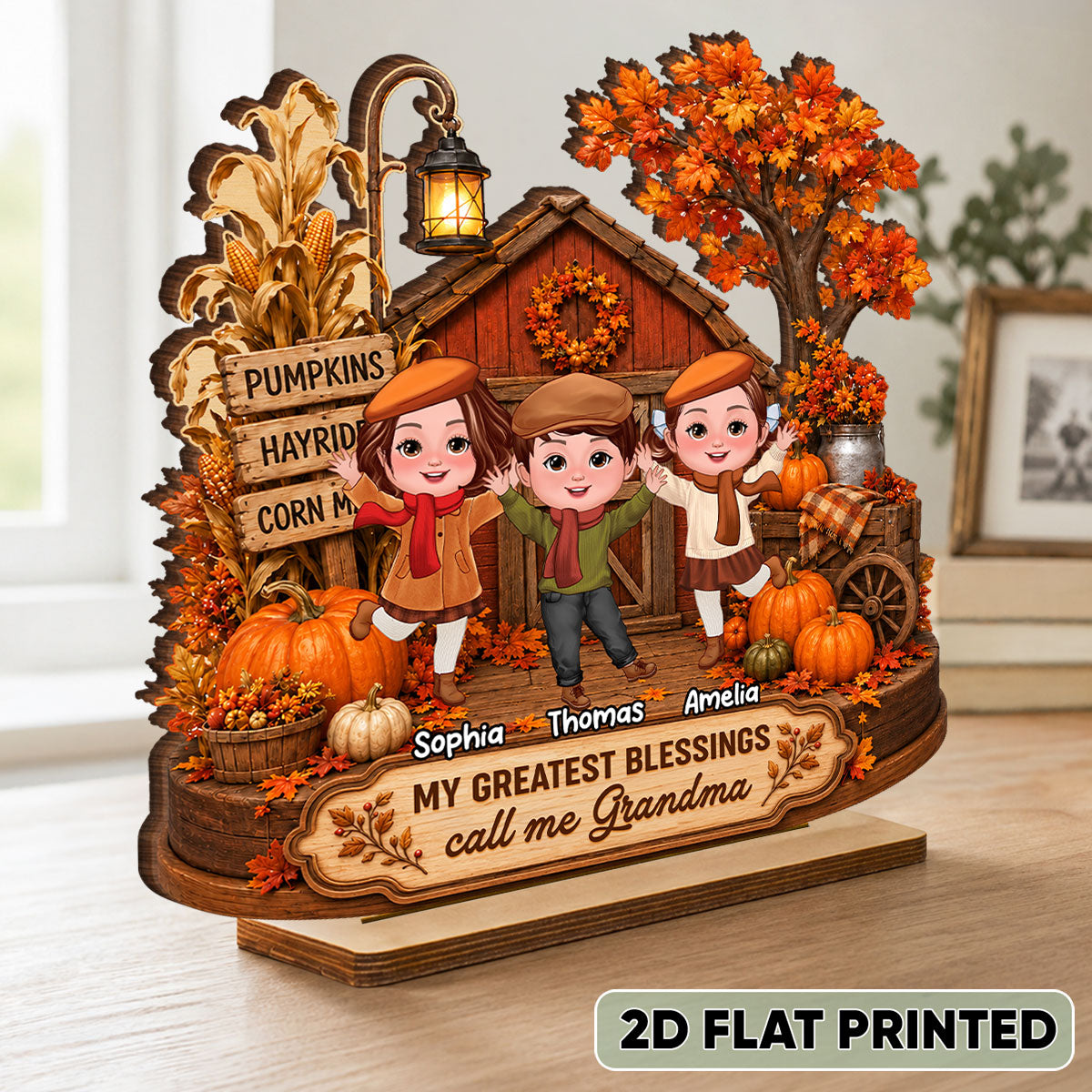 Grandma Grandkids Greatest Blessings - Personalized 2-Layered Wooden Plaque - Fall Season Decor Gift, Gift For Grandma