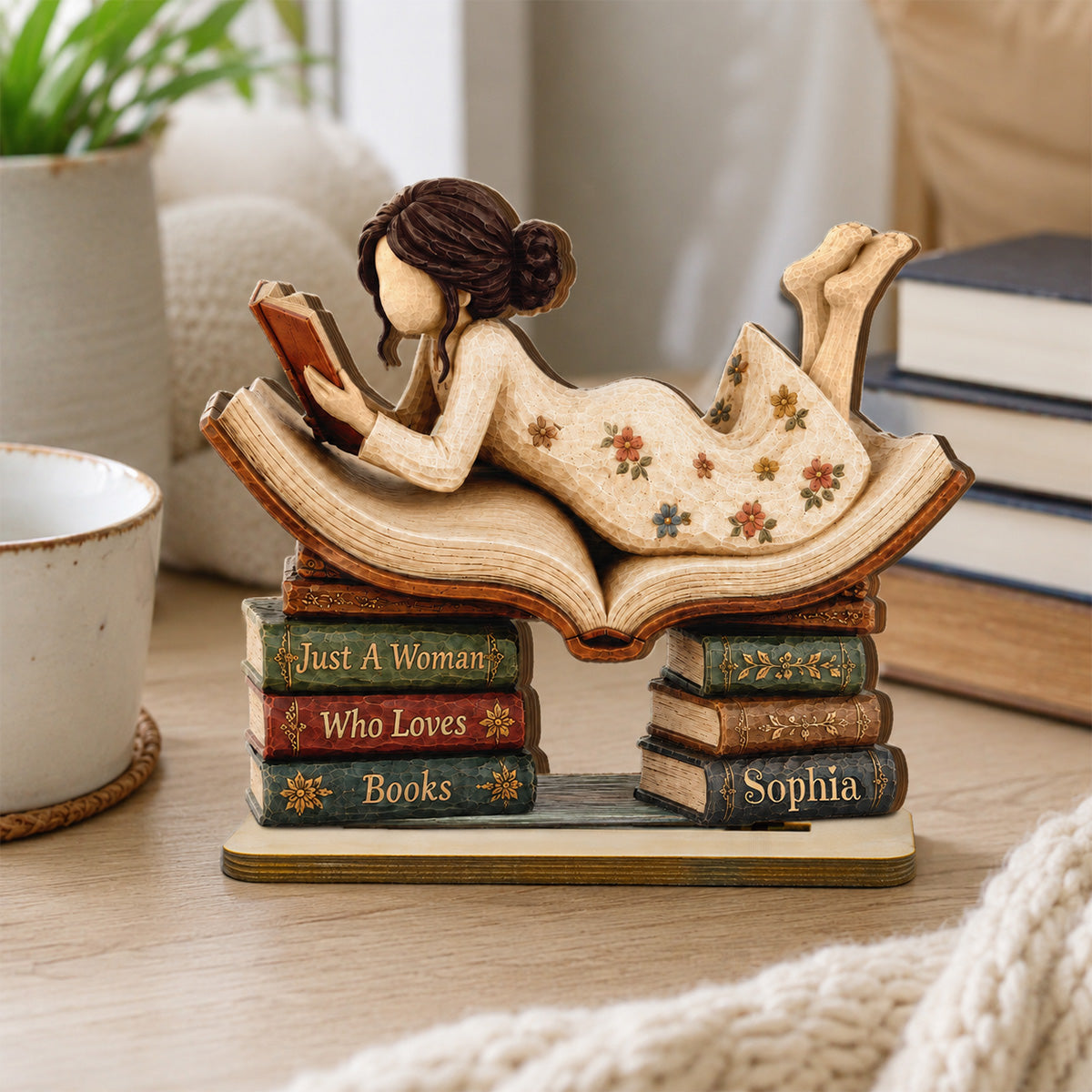 Woman Reading Book 2D Flat - Personalized 2-Layered Wooden Plaque - Gift For Book Lover, Bookworm