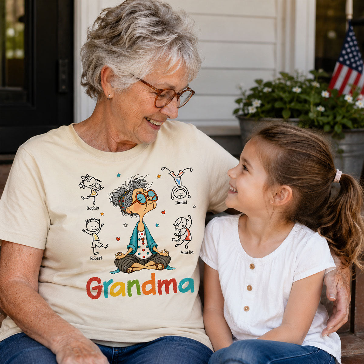 Funny Meditating Grandma Stick Grandkids - Personalized Shirt - Gift For Grandmas