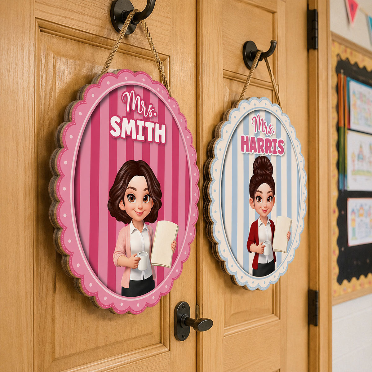 Colorful Striped Teacher Welcome To Our Classroom - Personalized Door Sign - Back to School Gifts for Teacher