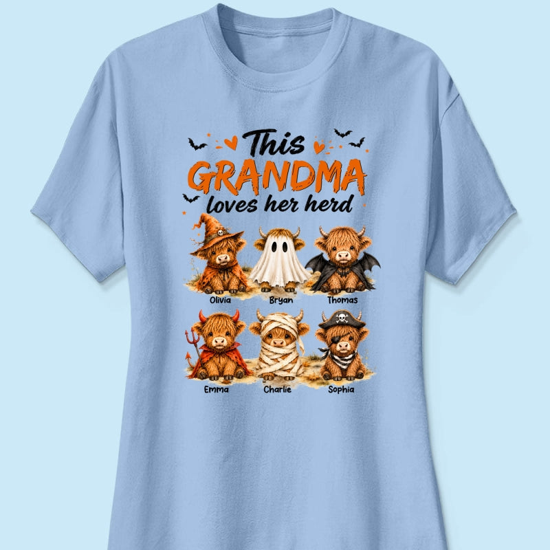Funny Halloween Highland Cow - Personalized Shirt - Gift For Gramdmas, Moms