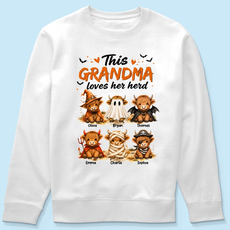 Funny Halloween Highland Cow - Personalized Shirt - Gift For Gramdmas, Moms