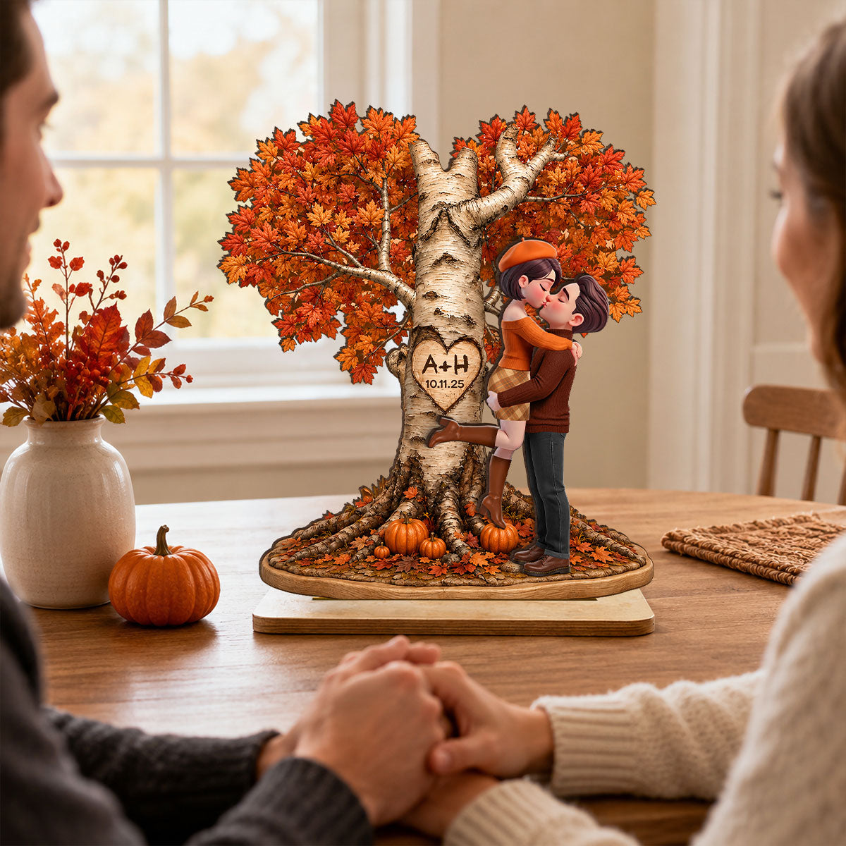 Fall Season Love Tree - Personalized 2-Layered Wooden Plaque - Heartfelt Anniversary Wedding Gift for Her, for Him