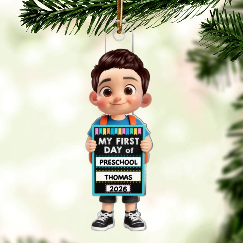 Kid Holding 1st Day Of School Sign 2D Flat - Personalized Acrylic Ornament - Christmas Keepsake, Back To School Keepsake