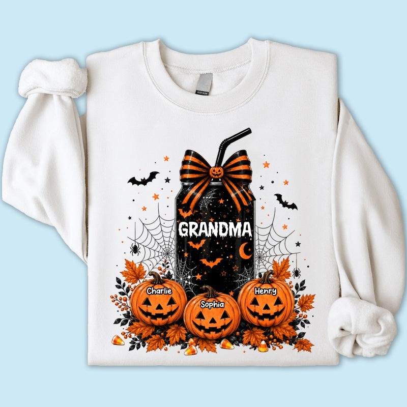 Trending Halloween Retro Soda Grandma Custom Kids Names - Personalized Shirt - Halloween Shirt For Grandma