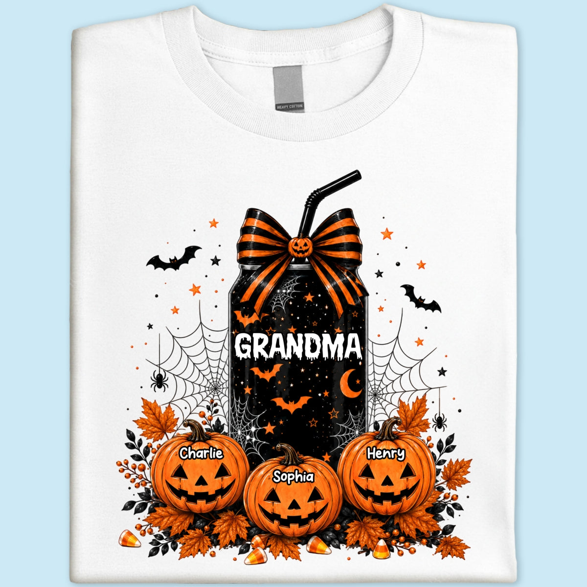 Trending Halloween Retro Soda Grandma Custom Kids Names - Personalized Shirt - Halloween Shirt For Grandma
