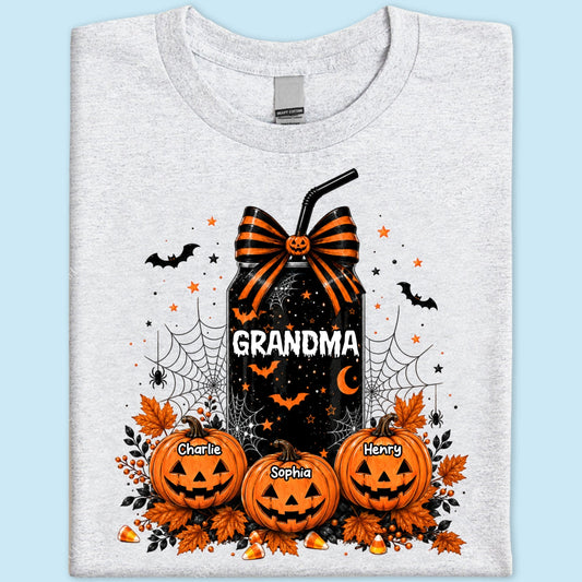 Trending Halloween Retro Soda Grandma Custom Kids Names - Personalized Shirt - Halloween Shirt For Grandma