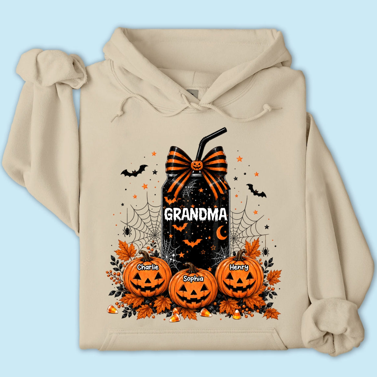 Trending Halloween Retro Soda Grandma Custom Kids Names - Personalized Shirt - Halloween Shirt For Grandma
