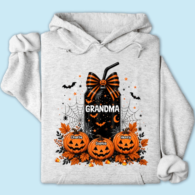 Trending Halloween Retro Soda Grandma Custom Kids Names - Personalized Shirt - Halloween Shirt For Grandma