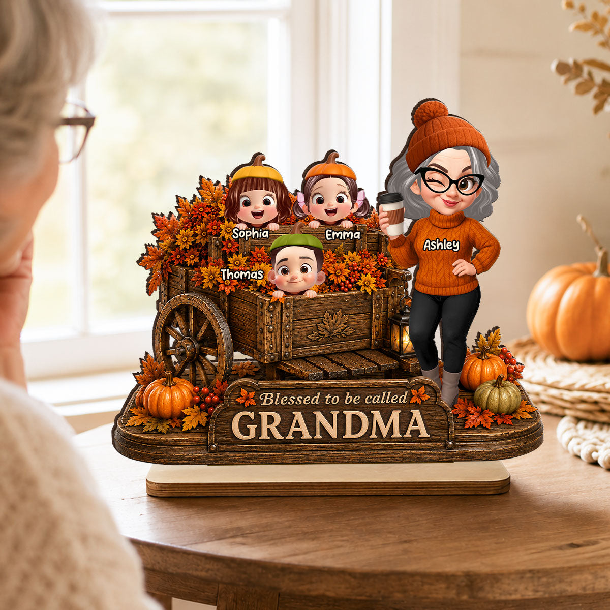Blessed to Be Called Grandma - Personalized 2-Layered Wooden Plaque - Fall Decor for Grandma