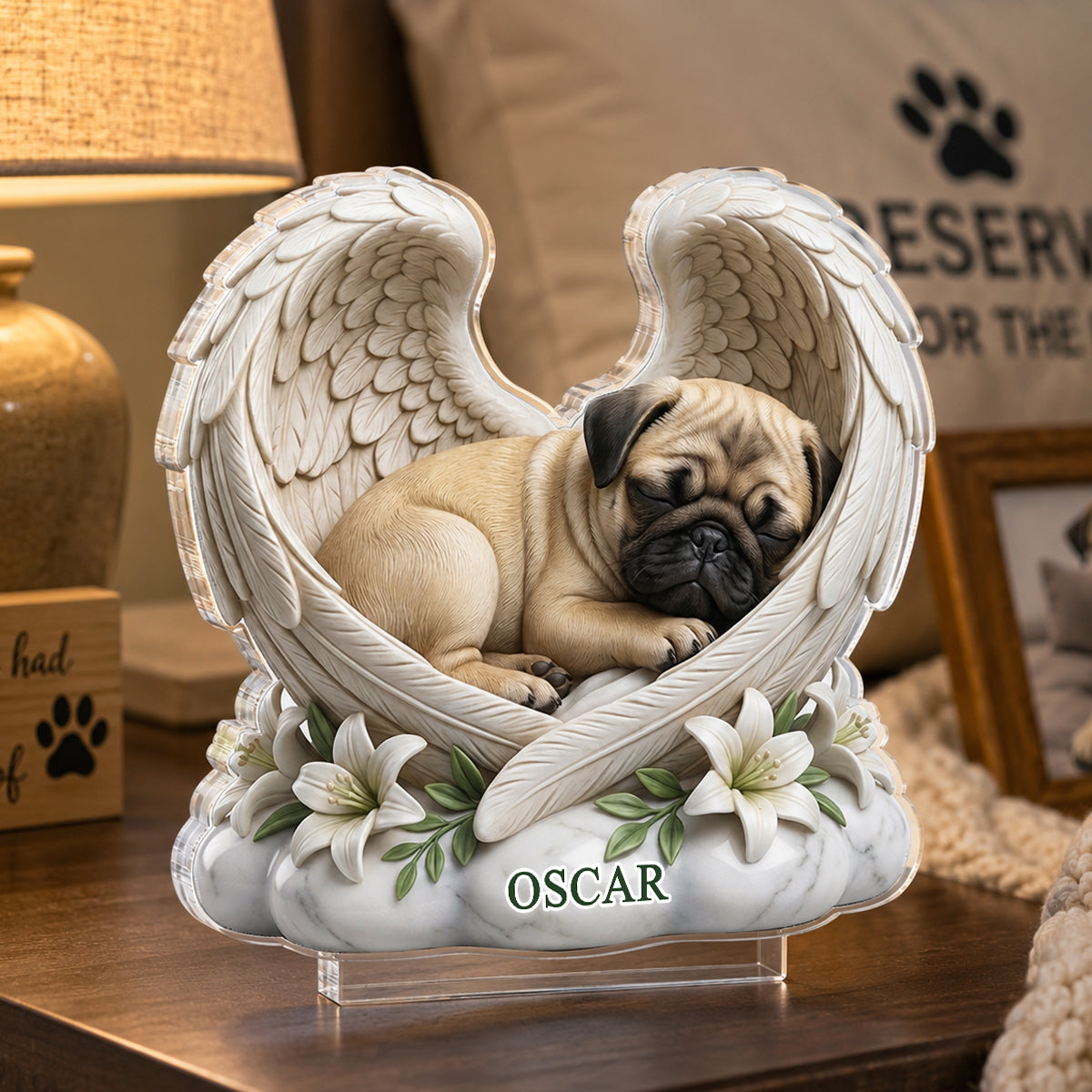 Custom Dog Cat Angel Wings Statue - Personalized Acrylic Block Plaque - Heartfelt Pet Memorial Gift