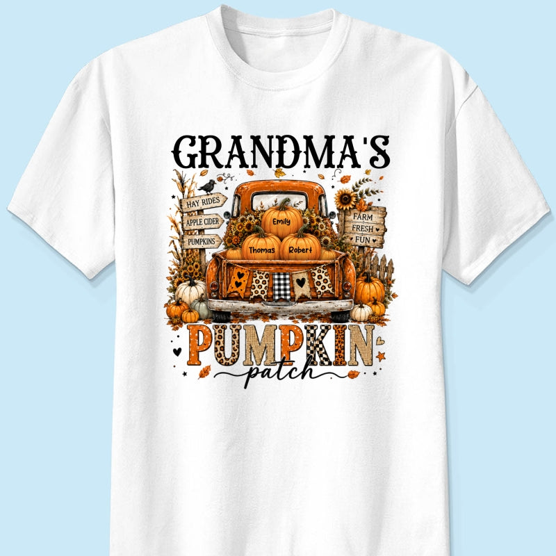 Fall Season Halloween Grandma Pumpkin Patch Truck - Personalized Shirt - Fall Halloween Shirt For Grandma