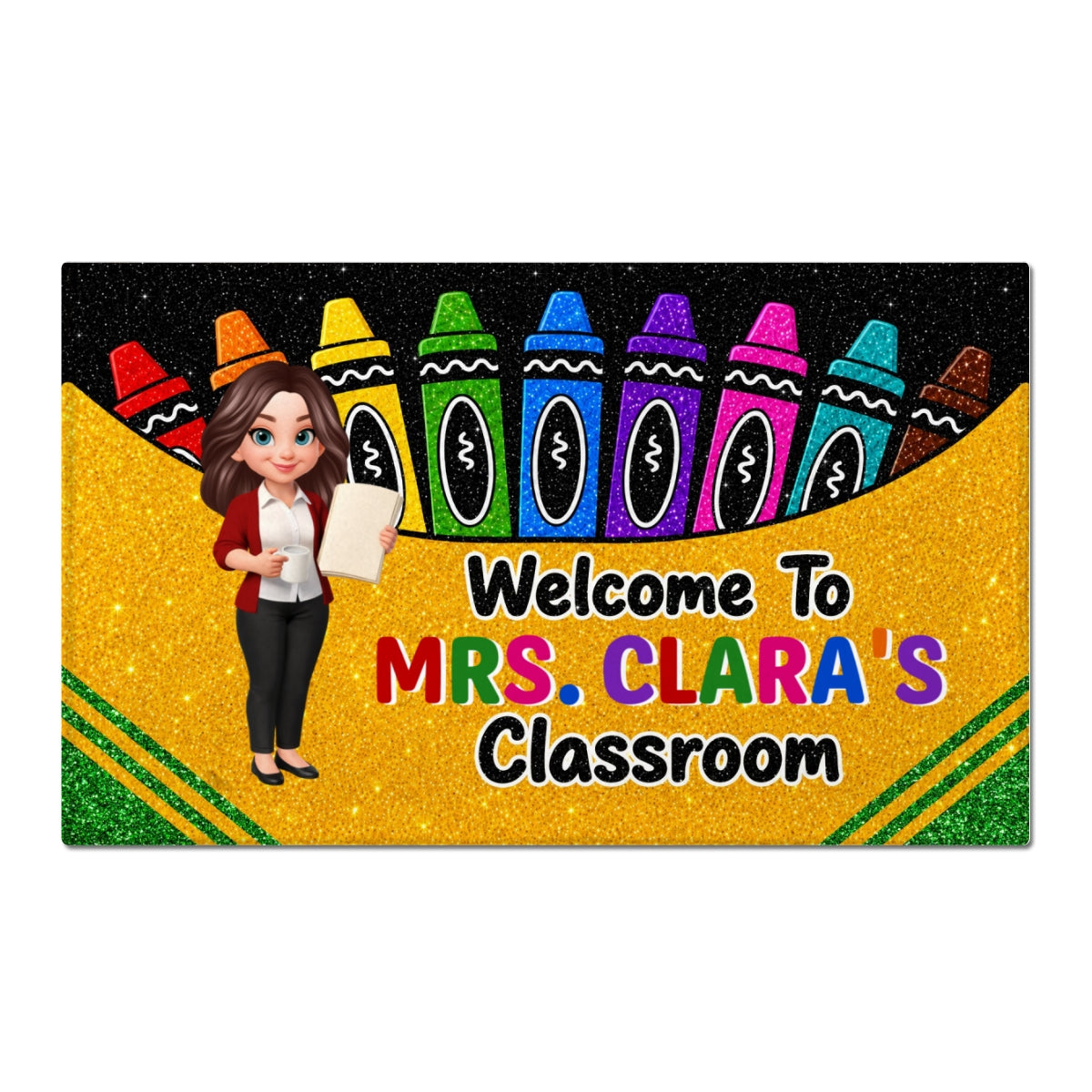 Teacher Happy Crayon Box Welcome To Classroom - Personalized Doormat - Back To School Gift For Teacher, Classroom Decor