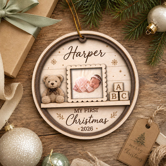 Baby's First Christmas Custom Photo Mini Nursery Shelf - Personalized 2-Layered Wooden Ornament - Baby's 1st Christmas Keepsake
