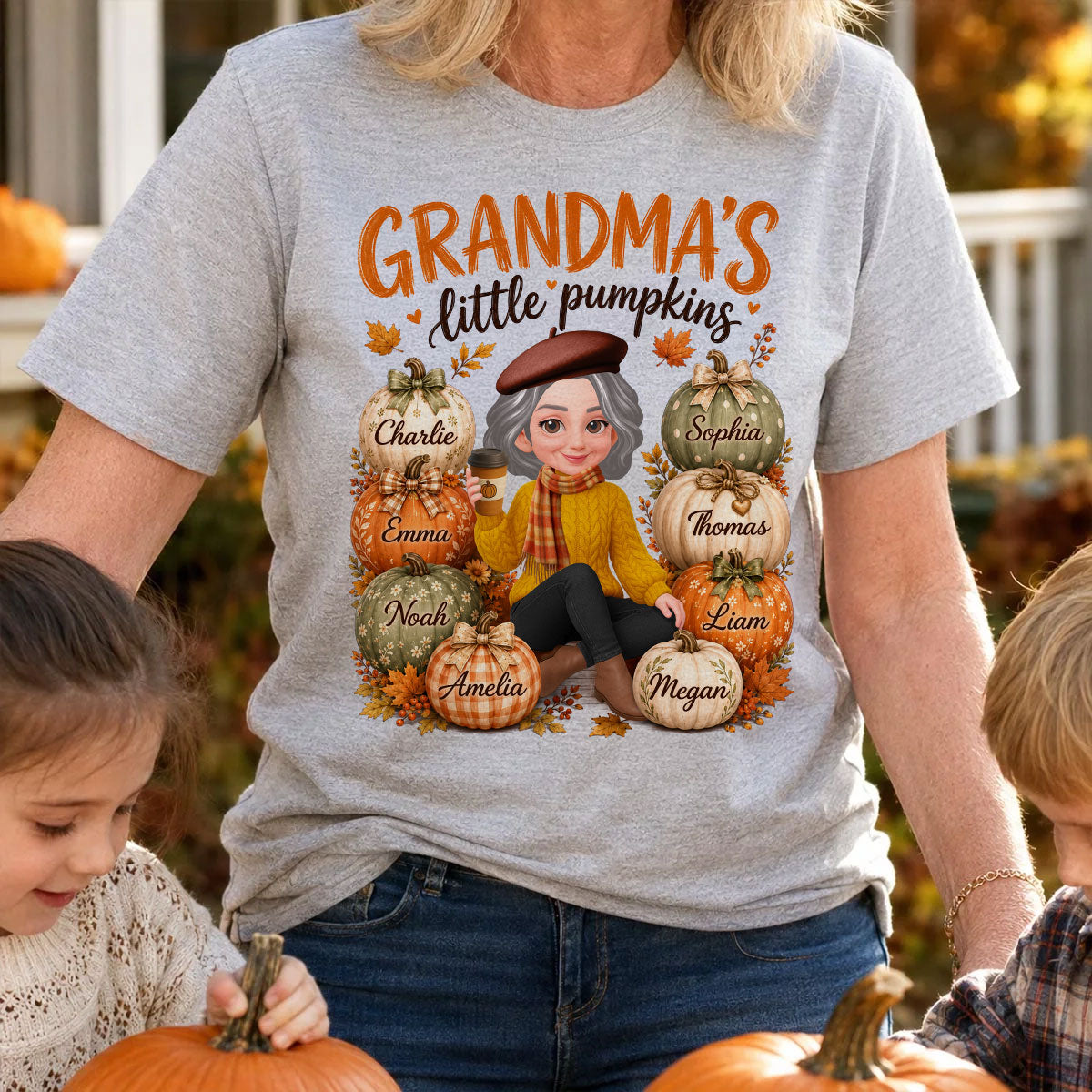 Grandma's Little Pumpkins - Personalized Shirt - Cozy Fall Tee for Grandma