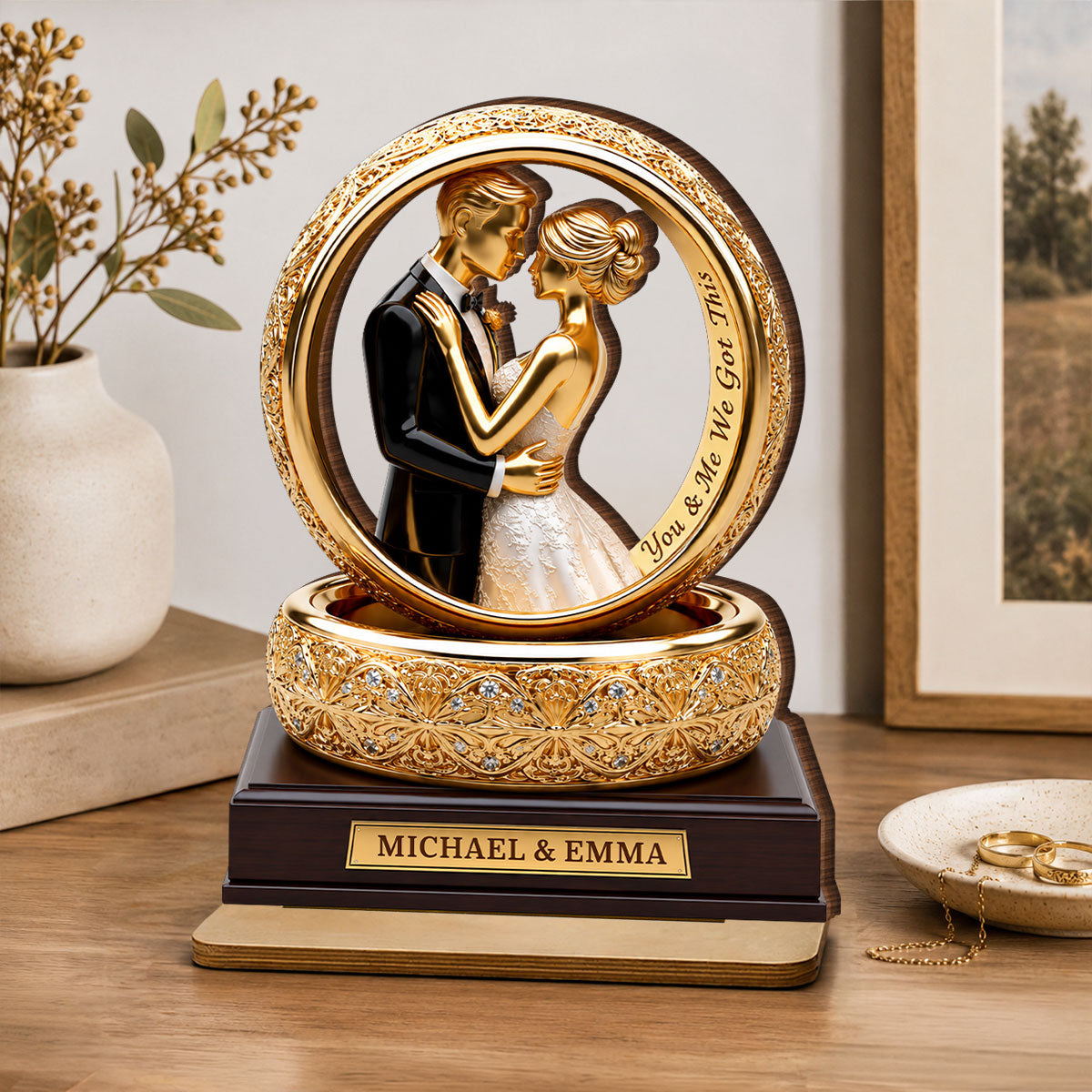 Bound By Golden Love Anniversary - Personalized 2-Layered Wooden Plaque - Anniversary Gift, Gift For Couple