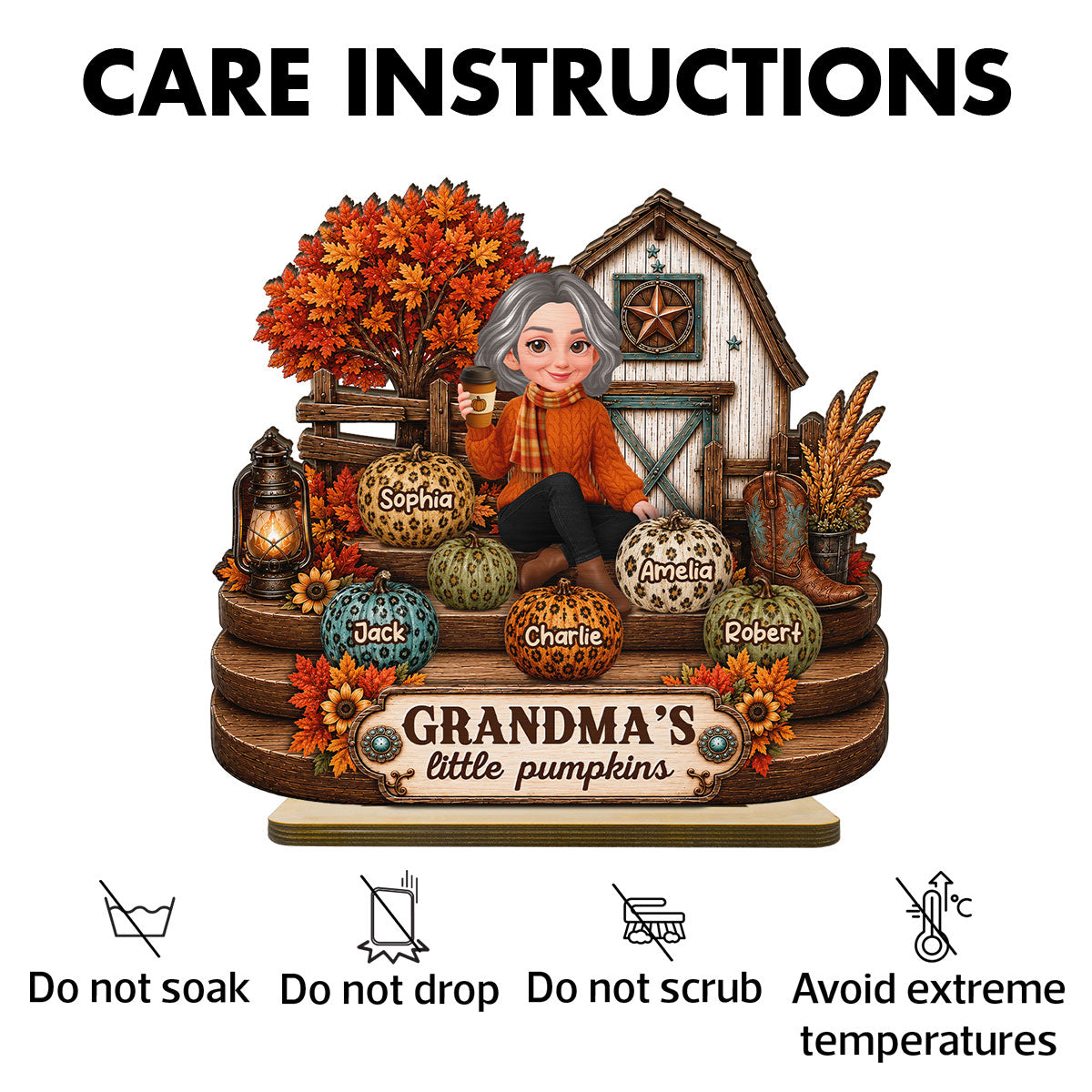 Fall Season Western Cozy Warm Farmhouse Style Grandma Little Pumpkins - Personalized 2-Layered Wooden Plaque - Fall Decor For Grandparents