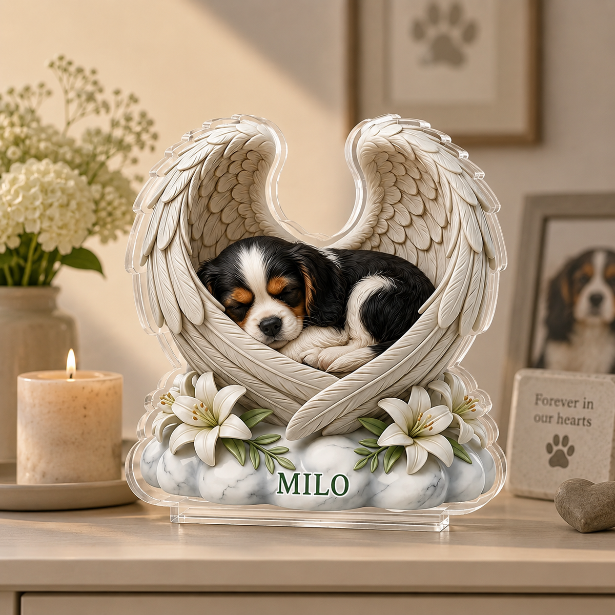 Custom Dog Cat Angel Wings Statue - Personalized Acrylic Block Plaque - Heartfelt Pet Memorial Gift