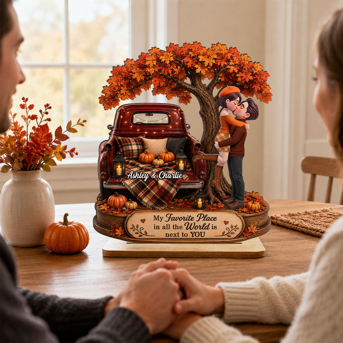 My Favorite Place in All the World is Next to You - Personalized 2-Layered Wooden Plaque - Heartfelt Gift for Him, for Her