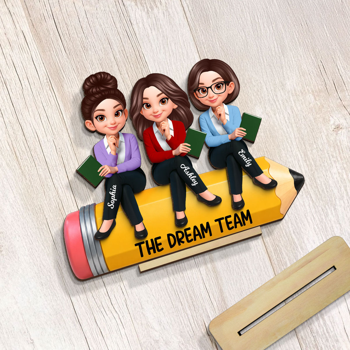 Teacher Best Friends Colleagues The Dream Team - Personalized 2-Layered Wooden Plaque - Back To School Gift For Teacher Besties, Colleagues