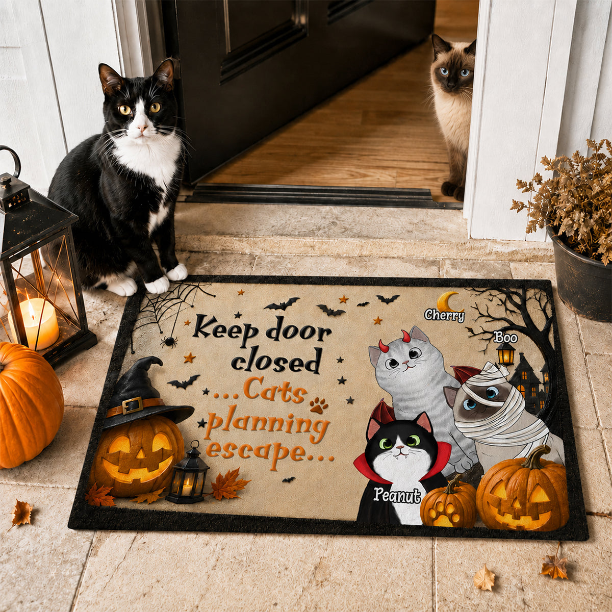 Keep Door Closed Cats Halloween - Personalized Doormat - Halloween Decor Gift, Gift For Cat Lovers
