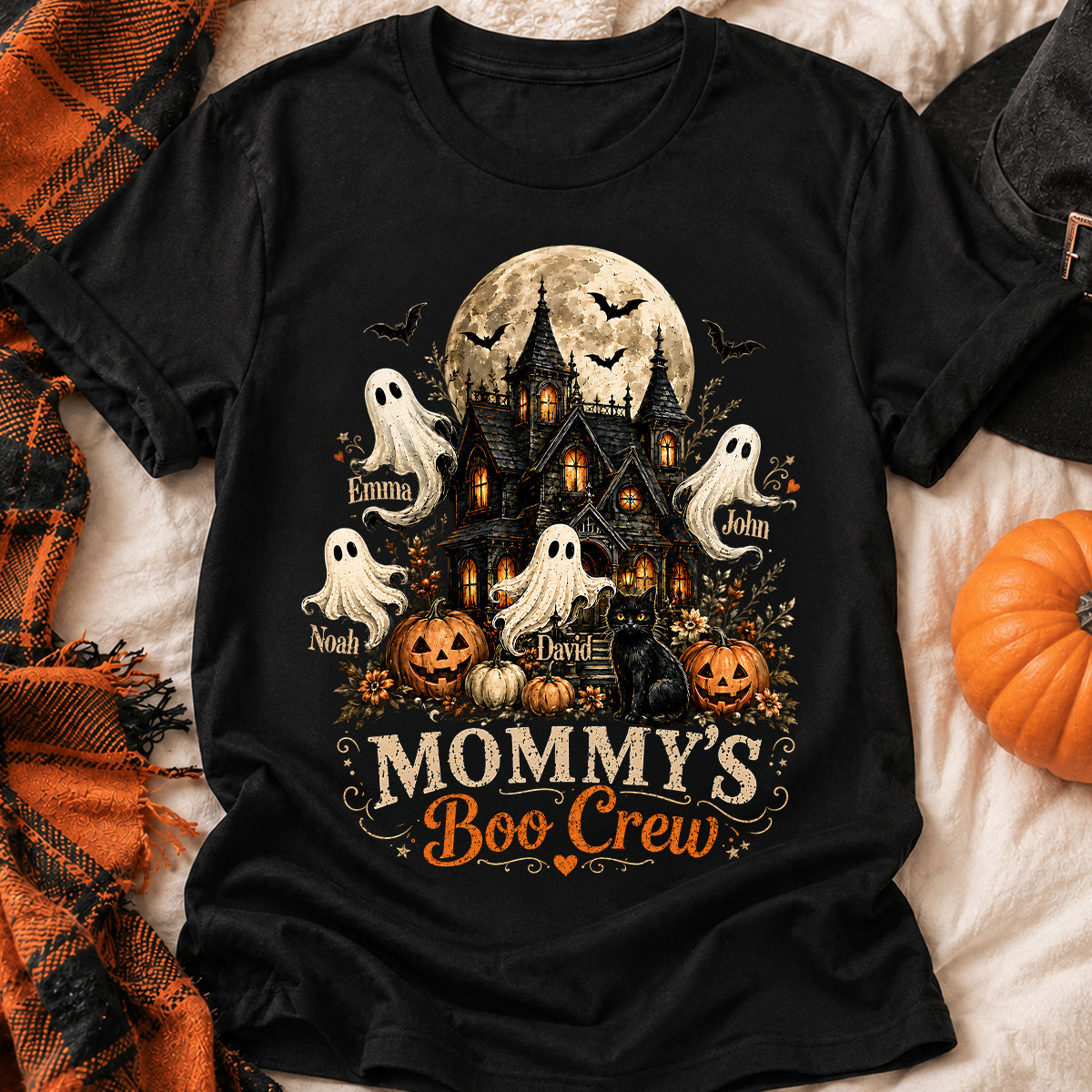 Mommy's Boo Crew Halloween Haunted House - Personalized Shirt - Gift for Mom, Wife