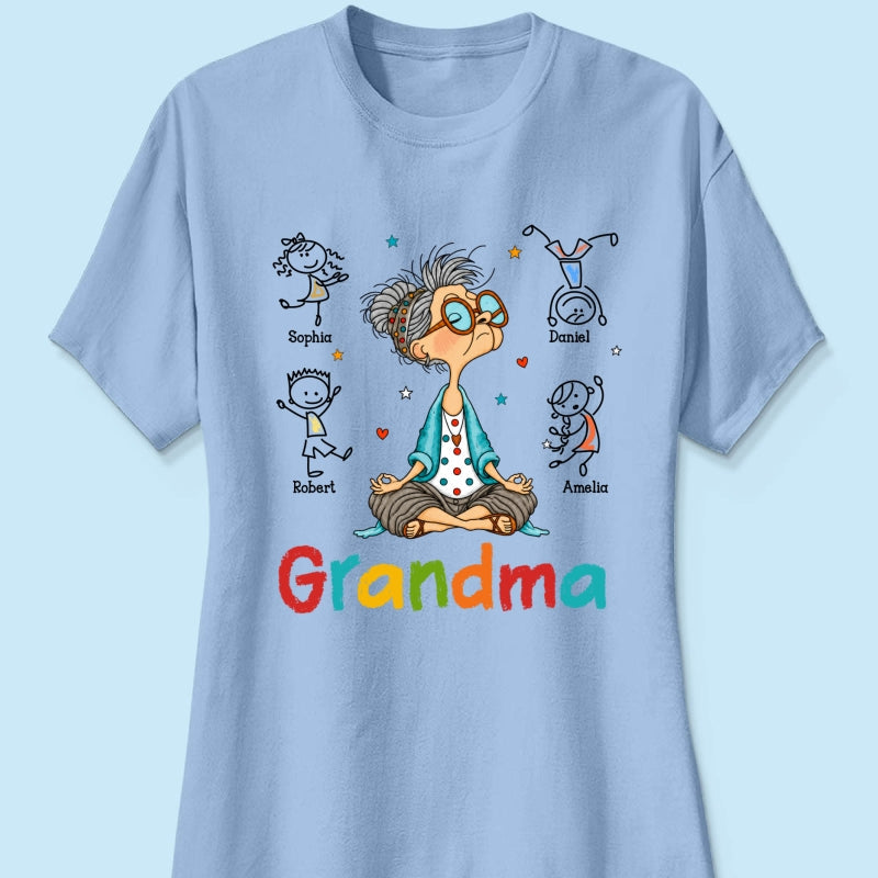 Funny Meditating Grandma Stick Grandkids - Personalized Shirt - Gift For Grandmas