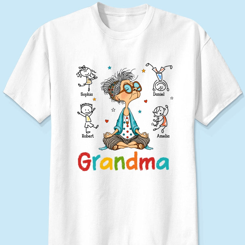 Funny Meditating Grandma Stick Grandkids - Personalized Shirt - Gift For Grandmas