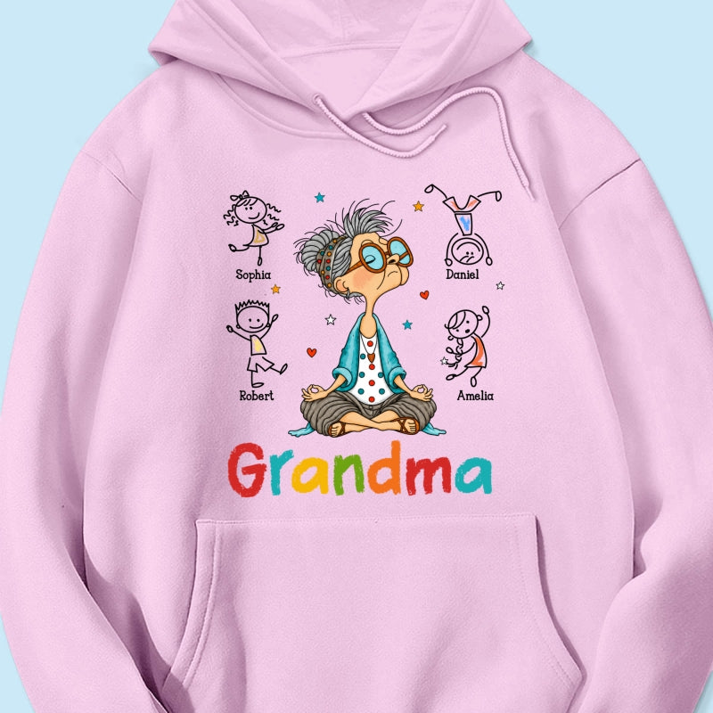 Funny Meditating Grandma Stick Grandkids - Personalized Shirt - Gift For Grandmas