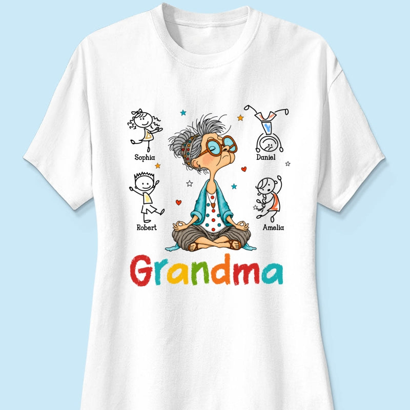 Funny Meditating Grandma Stick Grandkids - Personalized Shirt - Gift For Grandmas