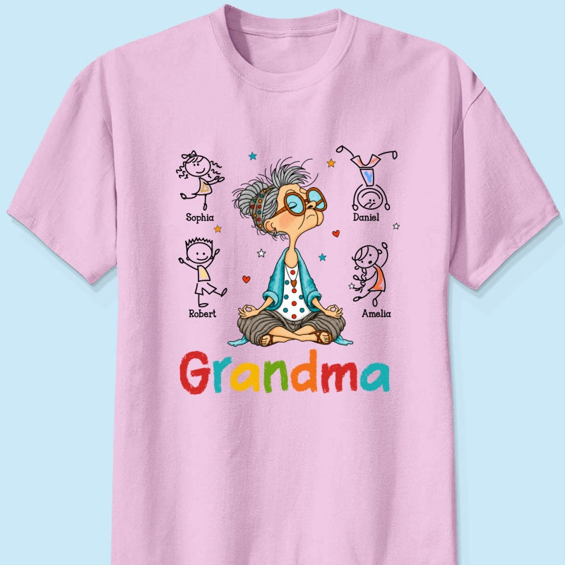 Funny Meditating Grandma Stick Grandkids - Personalized Shirt - Gift For Grandmas