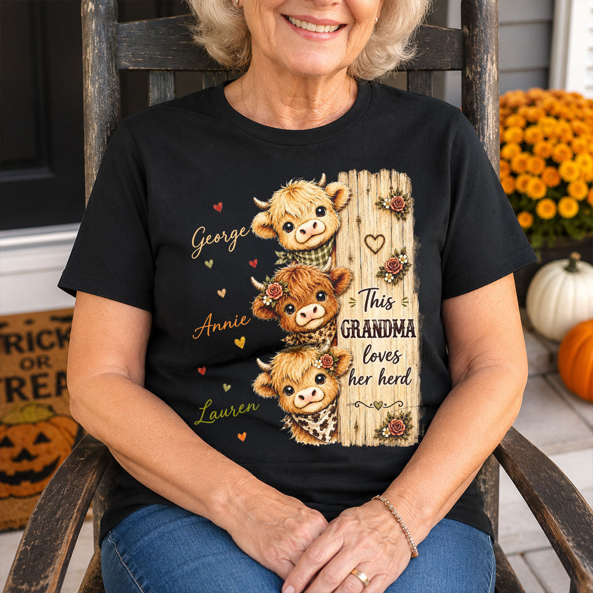 This Grandma Loves Her Herd Highland Cow - Personalized Shirt - Trendy Cozy Fall Shirt for Grandma