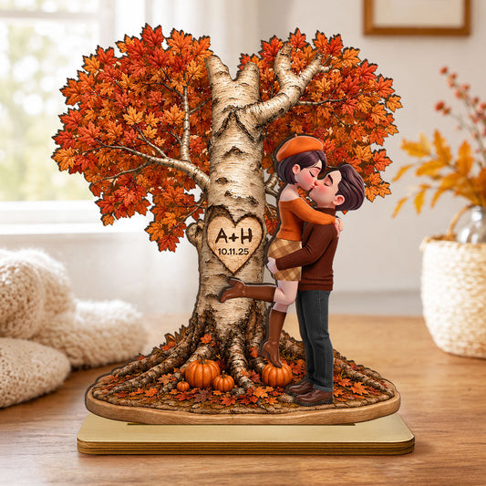Fall Season Love Tree - Personalized 2-Layered Wooden Plaque - Heartfelt Anniversary Wedding Gift for Her, for Him